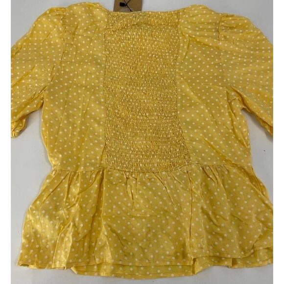 Vero Moda Boho Smocked Button Front Polka Dot Top Sz XL/Extra Large Yellow NWT - Picture 2 of 7